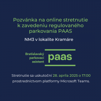 Online stretnutie k zavedeniu regulovaného parkovania PAAS: NM3 v lokalite Kramáre