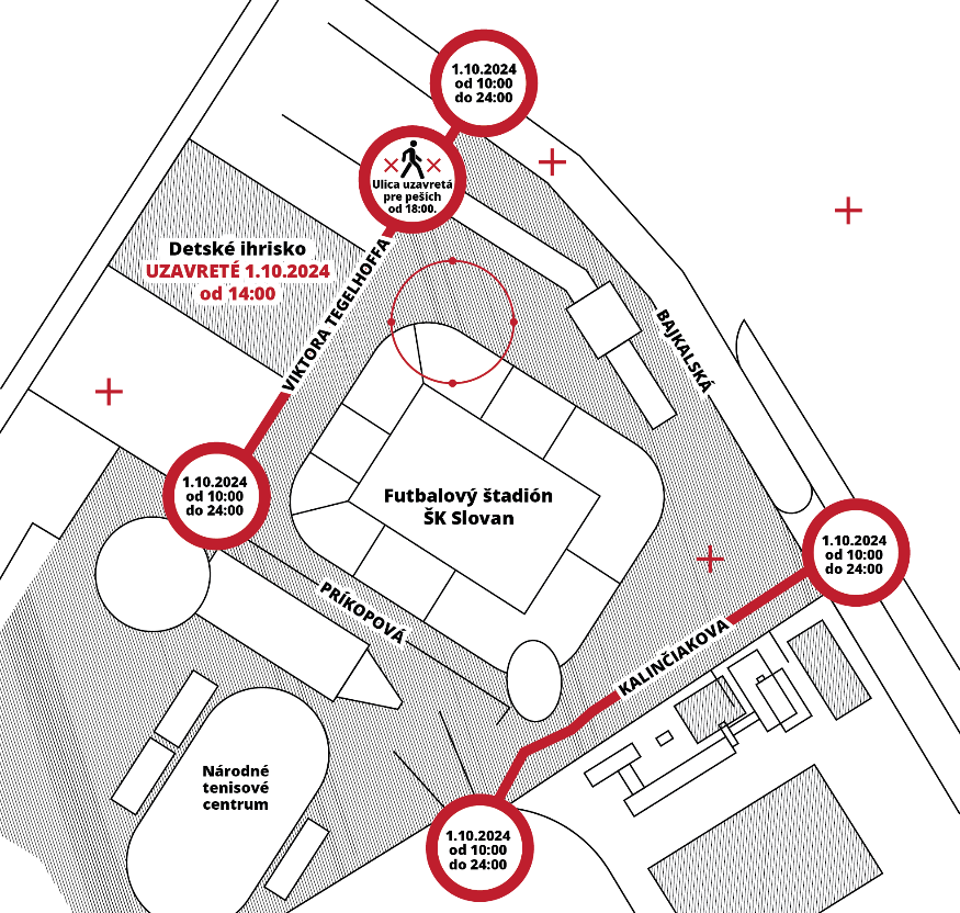 uzavretie ulice zápas mapa