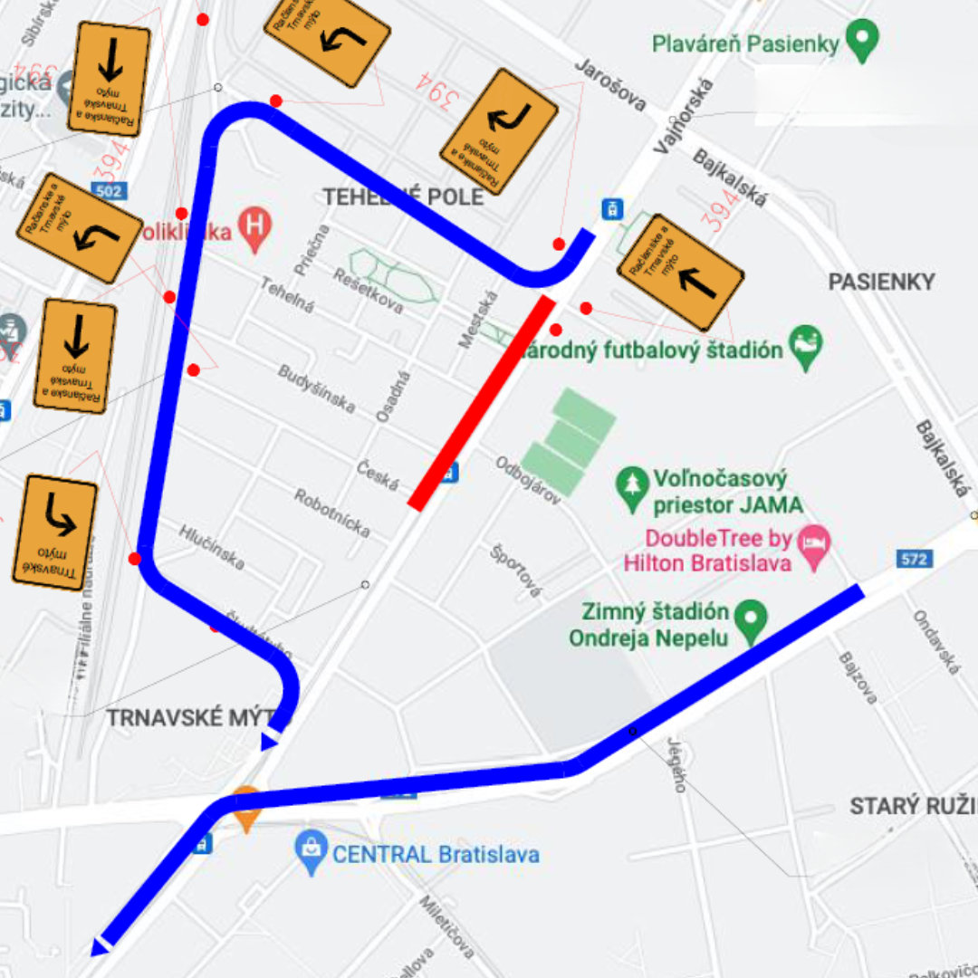 mapa obchádzka Vajnorská