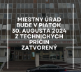 Vážené obyvateľky, vážení obyvatelia,

v piatok 30. augusta 2024 budú pracoviská Pokladňa, Podateľňa a Miestny úrad Bratislava-Nové Mesto z technických príčin ZATVOR…